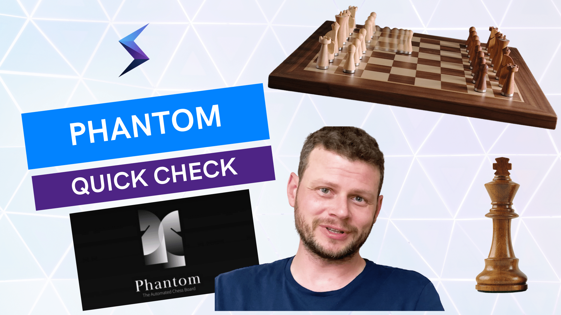 benjamin's face surrounded by phantom logo and chess board